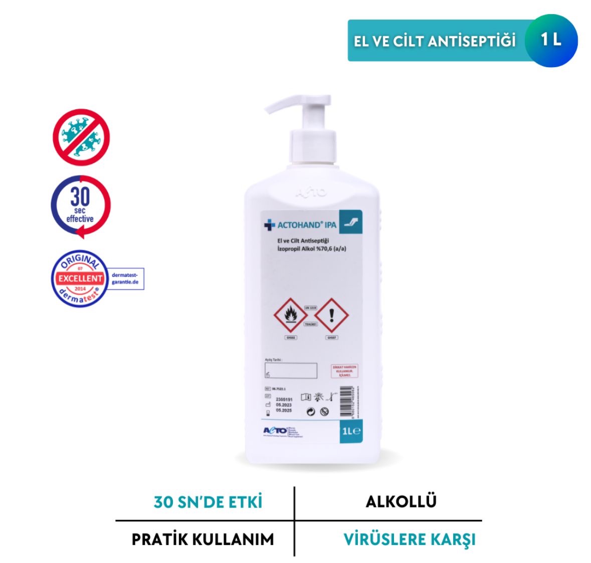 Actohand IPA El ve Cilt Antiseptiği 1 Lt